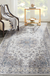 Karachi KAR-7 Grey Printed Area Rug with Non-Slip Backing – 100% Polyester Indoor Rug